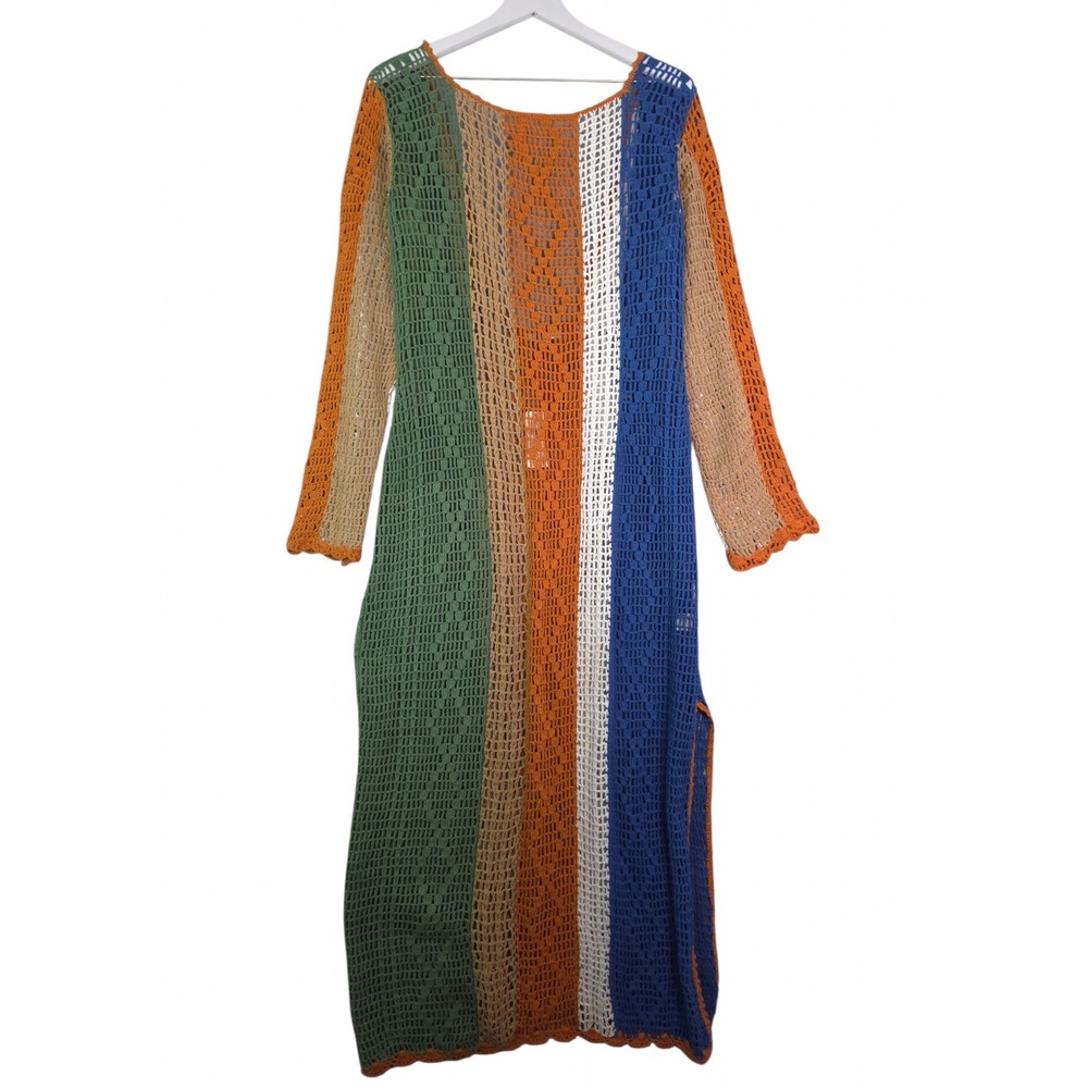 Anthropologie Mahila Crochet Maxi Dress Large Multi Color Striped Boho Cover Up